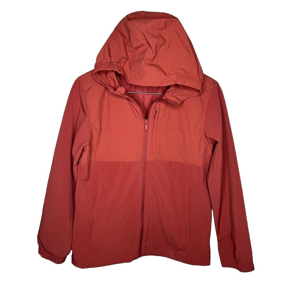 All In Motion Boys Size XL Coral Full Zip Windbreaker Hooded Rain Jacket